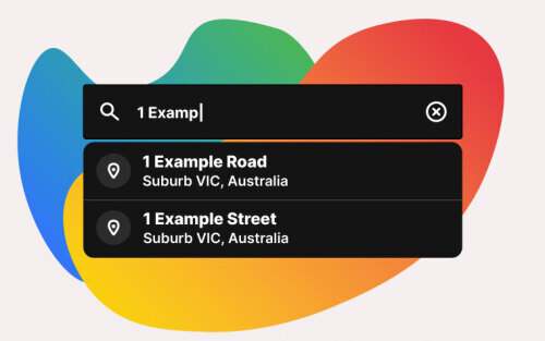 Illustration of an address autocomplete showing examples as a user types