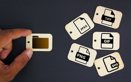 Icons of 5 types of image files namely JPEG, PNG, GIF, TIFF and SVG