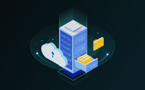 Web hosting concept. Hosting server illustrated as a filing cabinet.