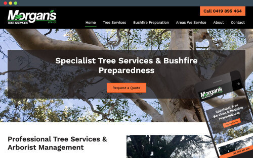 Desktop and mobile screens showing the Morgans Tree Services website