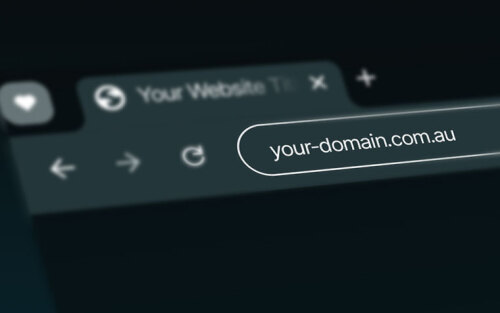 Dark screen with a close up of a browser tab with your-domain.com.au in the address bar