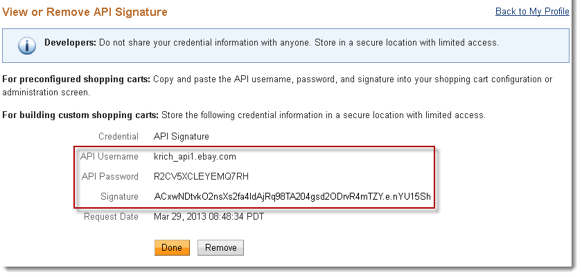 View or remove API signature