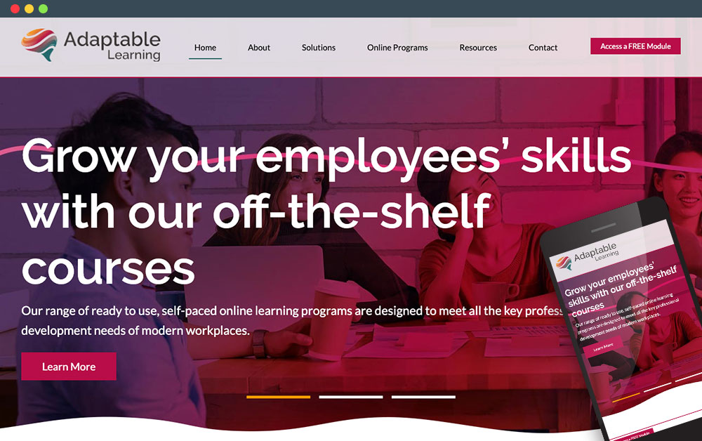 Adaptable Learning website on mobile and laptop view