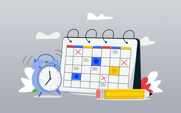 illustration of a content calendar with a pencil next to it