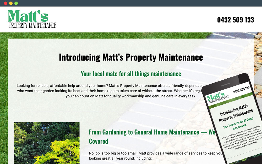 Matt's Property Maintenance Website in desktop and mobile view